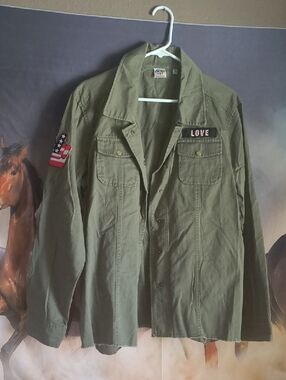 Junk Food Clothing Olive Military Field Jacket with 'LOVE' Patch